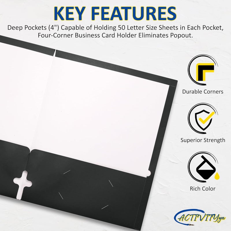 ACTIVITYYA 10 Pack Two Pocket Folders, Black, Strong Thick Paper Folders, for Letter Size, by - Image 3